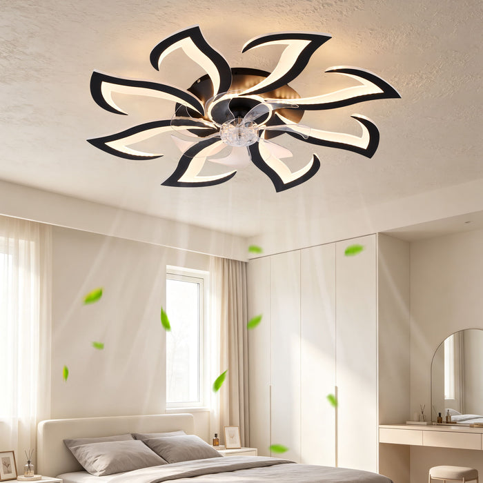 Flower Ceiling Fan With Remote Controlled LED Light, Flush Mount DC Motor Fan Daily Nest