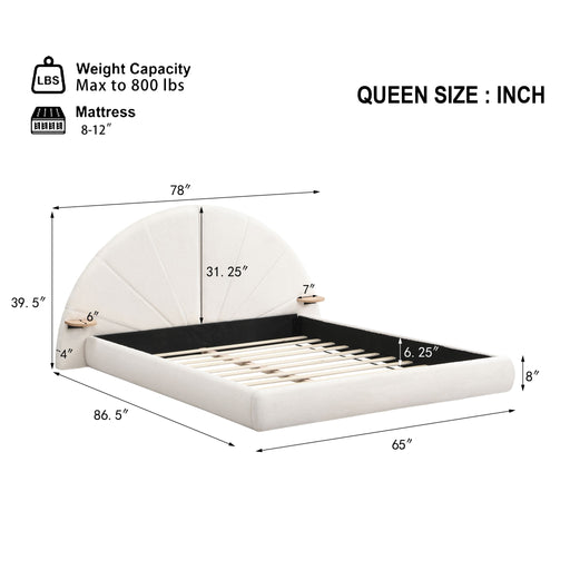 Queen Arched Bed With Small Table, Floor Standing Design - Beige Noble House
