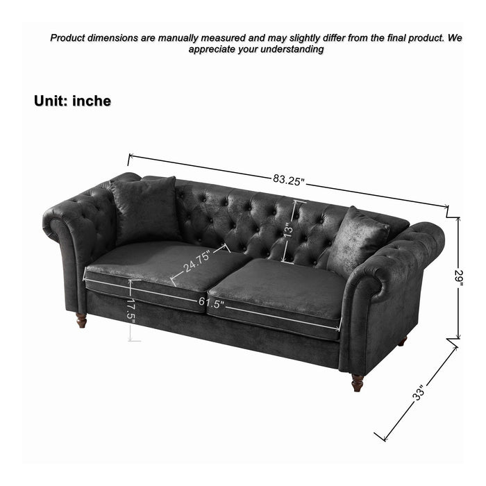Chesterfield 3 And 3 Seater Sofa Set High Tech Fabric Roll Armrest Upholstered Couch Home Essentials