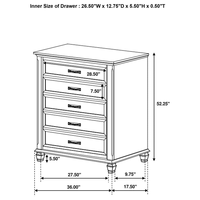 Lockeford - 5 Drawer Chest - White Furniture Max