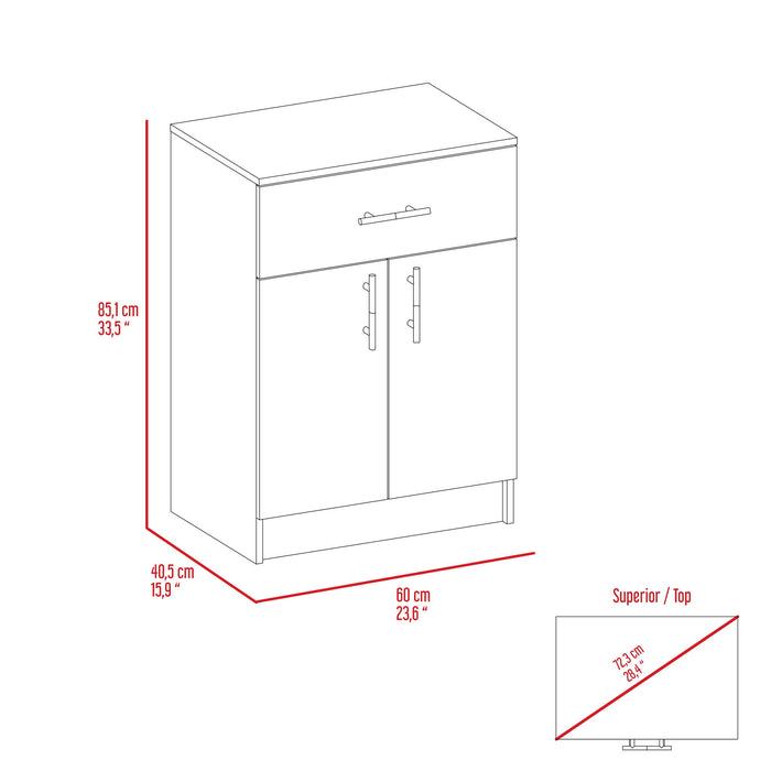 Pantry Organizer Cabinet One Drawer, Two Interior Shelves, Two Doors - White / Light Oak Home Essentials