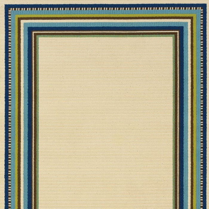 Striped Outdoor / Indoor Area Rug - Ivory / Blue