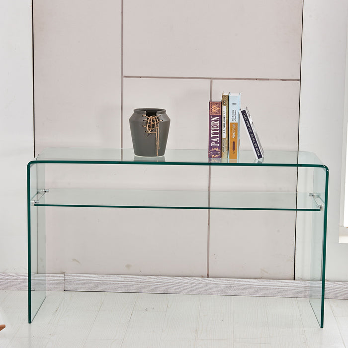Modern Glass Console Table With Rounded Edges For Versatile Use Tempered Glass - Clear