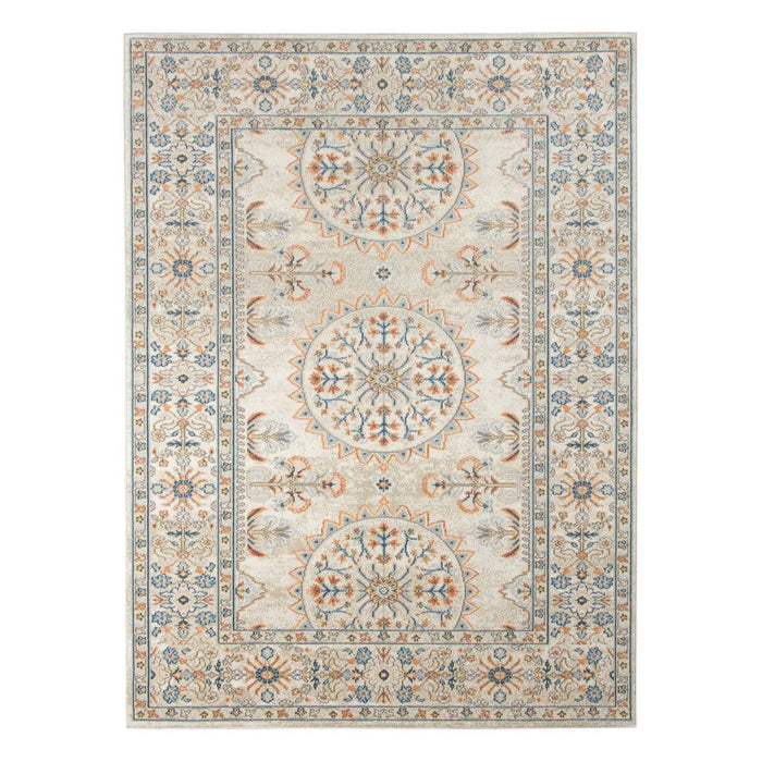 5' X 7' Medallion Stain Resistant Indoor / Outdoor Area Rug - Blue / Orange