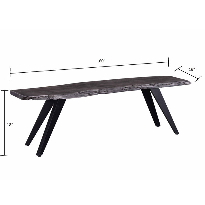 Modern Acacia Wood Dining Bench, Live Edge Design Accent Bench With Iron Legs - Black / Gray