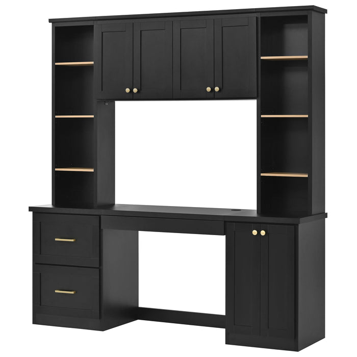 Computer Desk With Hutch, Workstation With Desk Grommet & Keyboard Tray Hearth and Haven