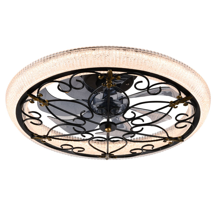 20" Caged Ceiling Fan With Remote Control And Crystal Sand Lampshade - Matte Black Daily Nest
