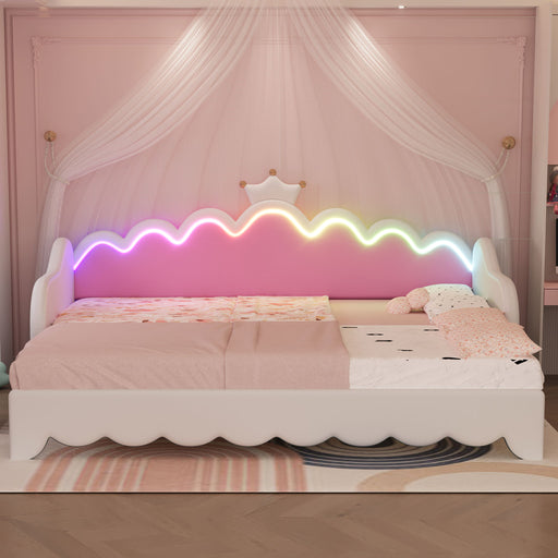 Extending Daybed With LED Lights, Modern Upholstered Princess Daybed With Crown Headboard Hearth and Haven