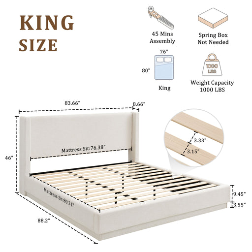 Noir - Upholstered Platform Bed With Wingback Headboard House & Home Furniture