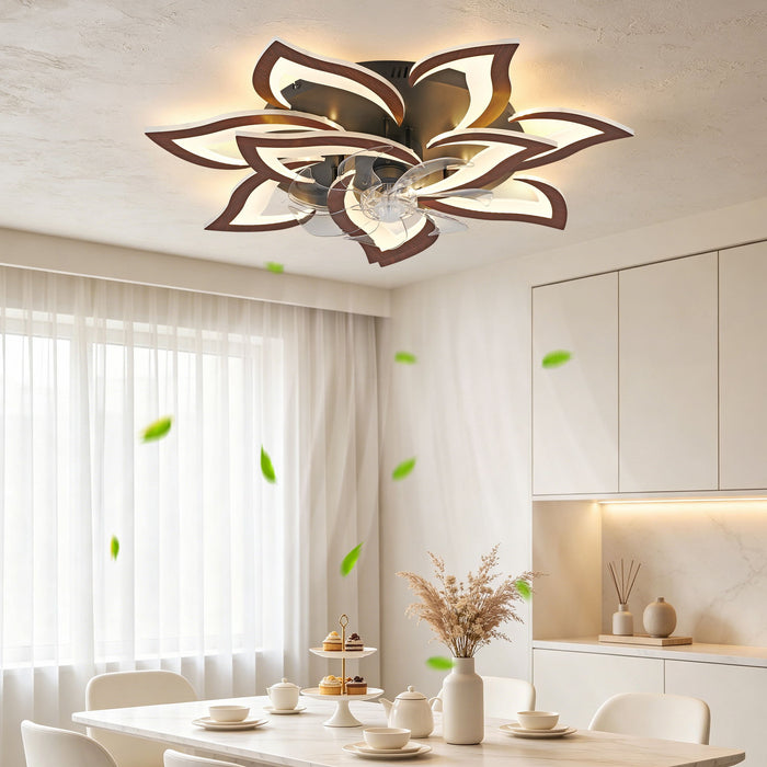 32" Flower Ceiling Fan With LED Dimmable Light, Low Profile Flush Mount Fan With Remote Control, 6 Speeds Daily Nest