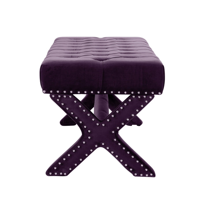 Upholstered Velvet Bench - Plum / Purple