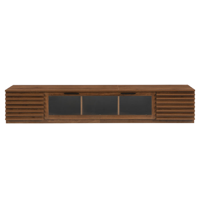 TV Stand With LED Lighting, Soft Closing Hinges, Cable Management - Walnut Hearth and Haven