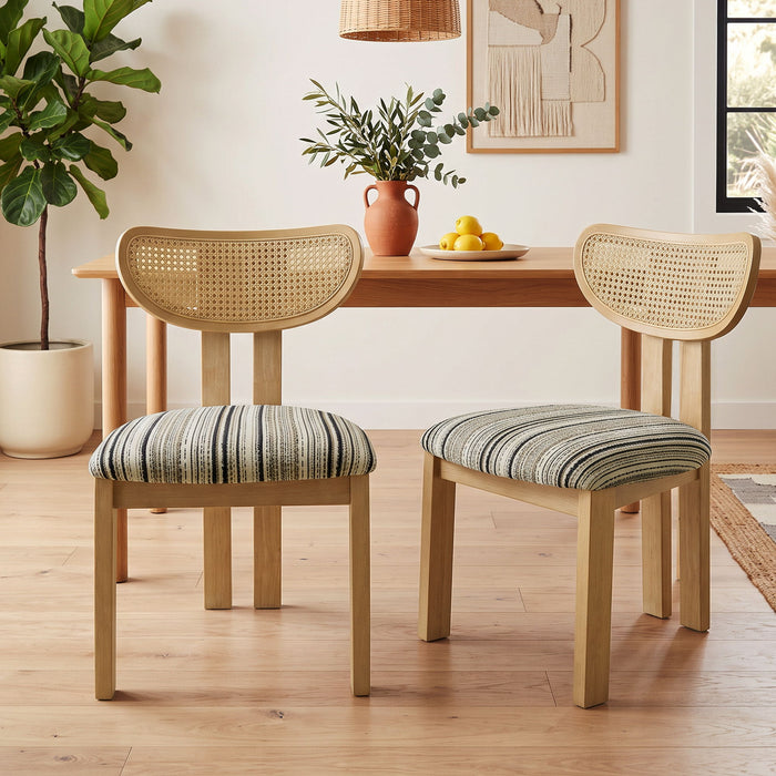 Striped Upholstered Rattan Back Dining Chairs (Set of 2) Home Essentials