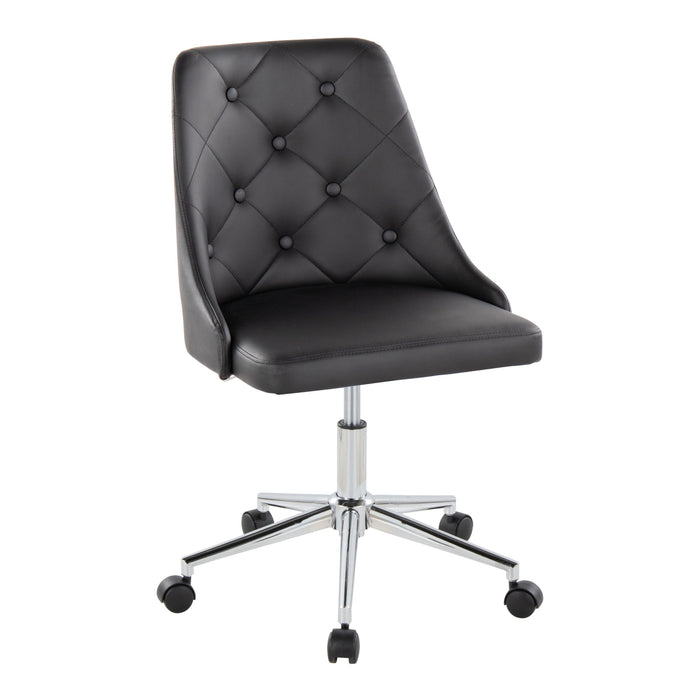 Marche Contemporary Swivel Task Chair With Casters In Chrome Metal And Black Faux Leather By Lumisource