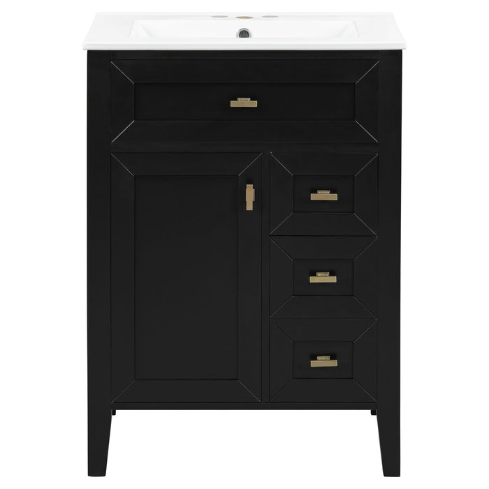 Bathroom Vanity With Sink, 3 Drawers & Cabinet With 2 Tier Door Storage Rack, Soft Close Doors & Drawers Hearth and Haven