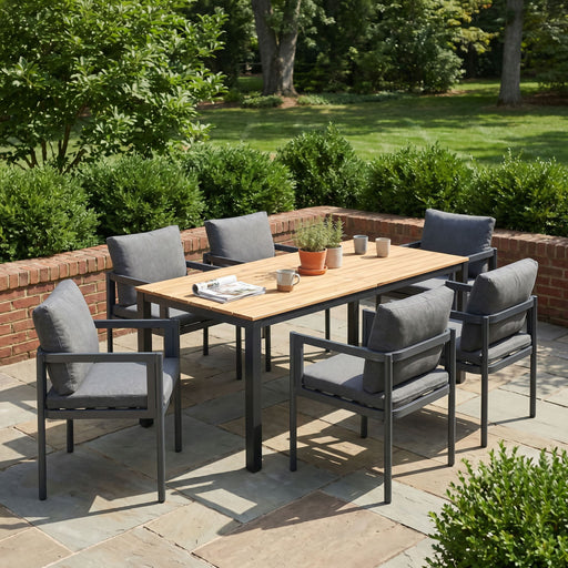 7 Piece Outdoor Dining Set With Table And 6 Chairs - Black / Gray / Teak Noble House