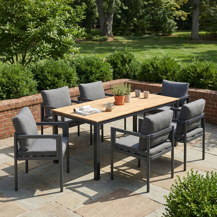 7 Piece Outdoor Dining Set With Table And 6 Chairs - Black / Gray / Teak Noble House