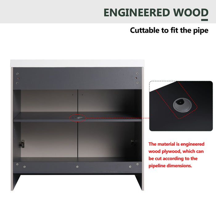 Contemporary Freestanding Bathroom Vanity With Resin Sink & Soft-Close Cabinet Doors