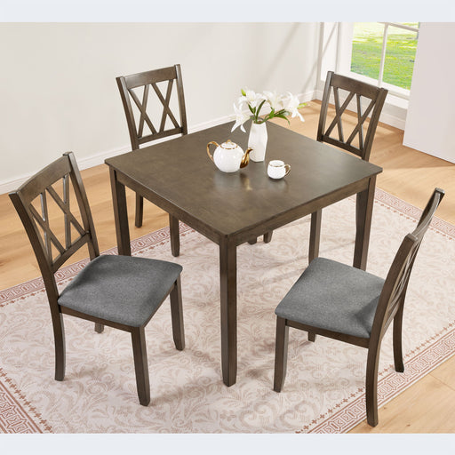 5 Piece Dining Table Set With 4 Chairs - Walnut Home Essentials