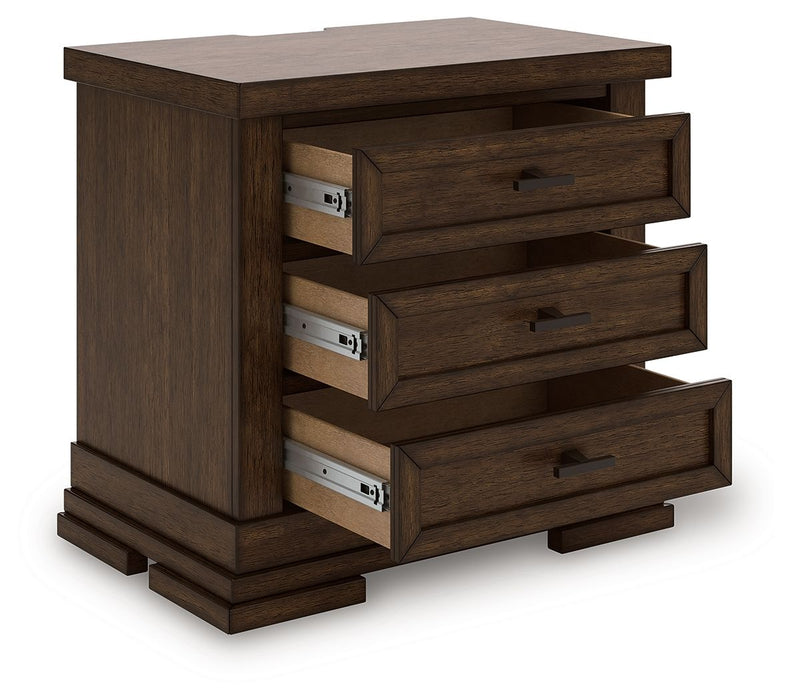 Taffenbrook - Three Drawer Night Stand - Medium Brown