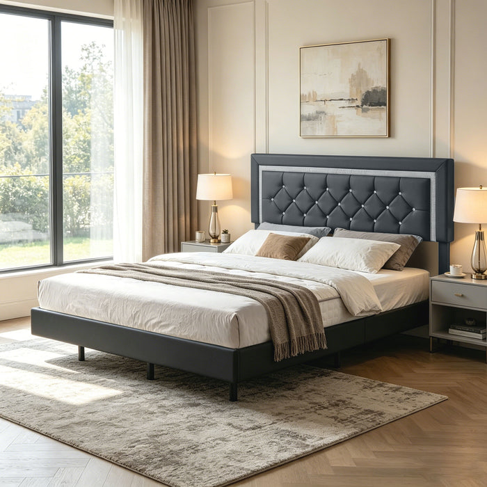 Platform Bed Frame With Adjustable Upholstered Headboard, RGB LED Lights, No Box Spring Needed Home Essentials