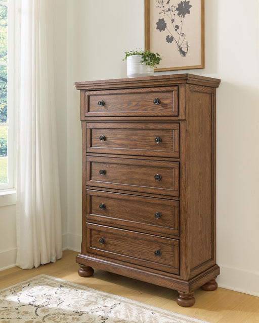 Zackaryn - Five Drawer Chest - Warm Brown Signature Design by Ashley®