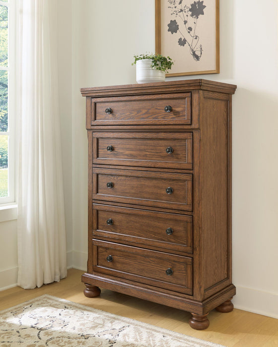Zackaryn - Five Drawer Chest - Warm Brown Signature Design by Ashley®