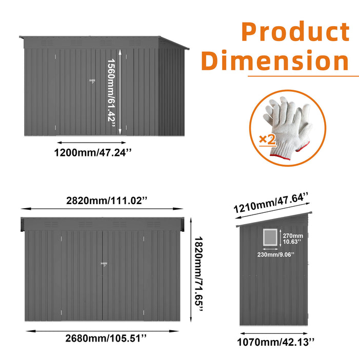 Outdoor Storage Shed, Tool House With Sloping Roof, 6 Vents And 2 Swing Doors For Backyard - Gray Daily Nest