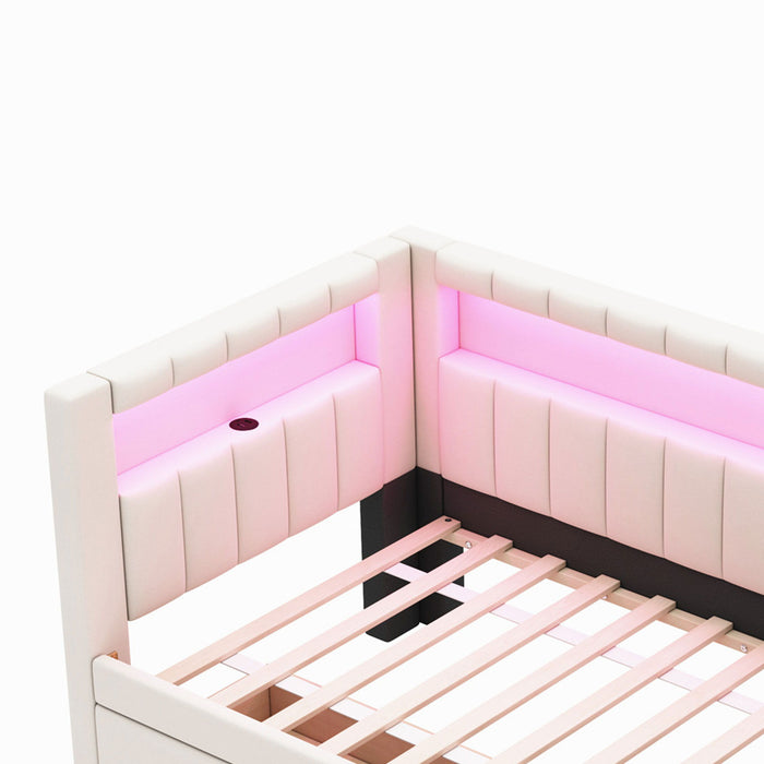 Upholstered Platform Bed With USB Ports And LED Belt Dreamland