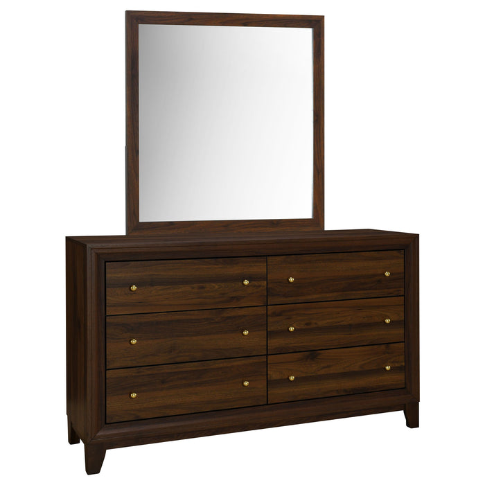 Anza - 6 Drawer Dresser With Mirro - Walnut Furniture Max