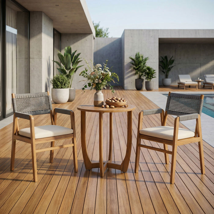Outdoor 3 Piece Dining Set With Cushion - Gray / Teak Noble House