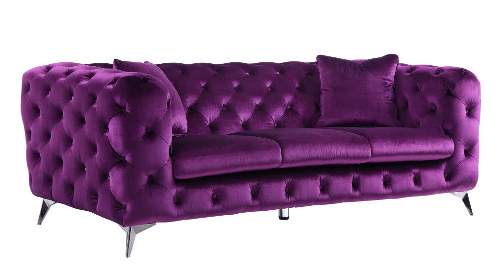 Velvet Sofa & Silver Legs - Purple