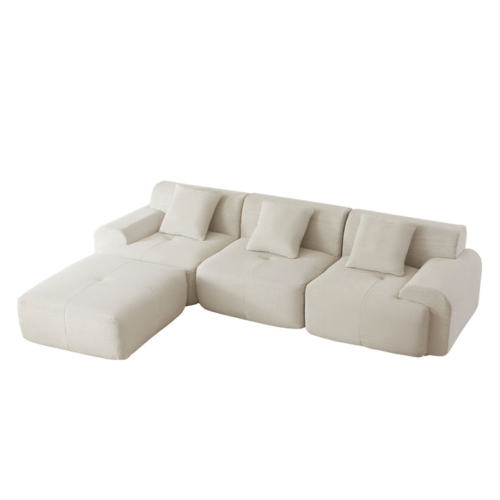 L Shaped Modular Sectional Sofa Corduroy And Movable Ottoman