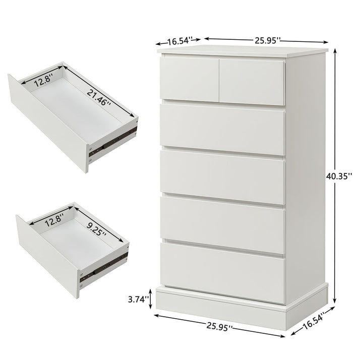 6 Drawer Tall Dresser With Concealed Handles, Vertical Storage Cabinet For Bedroom - White