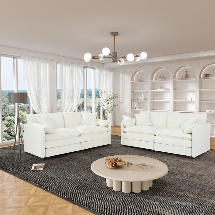 Modern Chenille Oversized Deep Seat Luxury 2 Piece Sofa Set With 4 Pillows