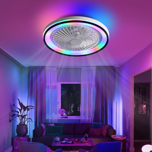 RGB Dimmable LED Bladeless Ceiling Fan With Remote Control, Flush Mount - White Daily Nest