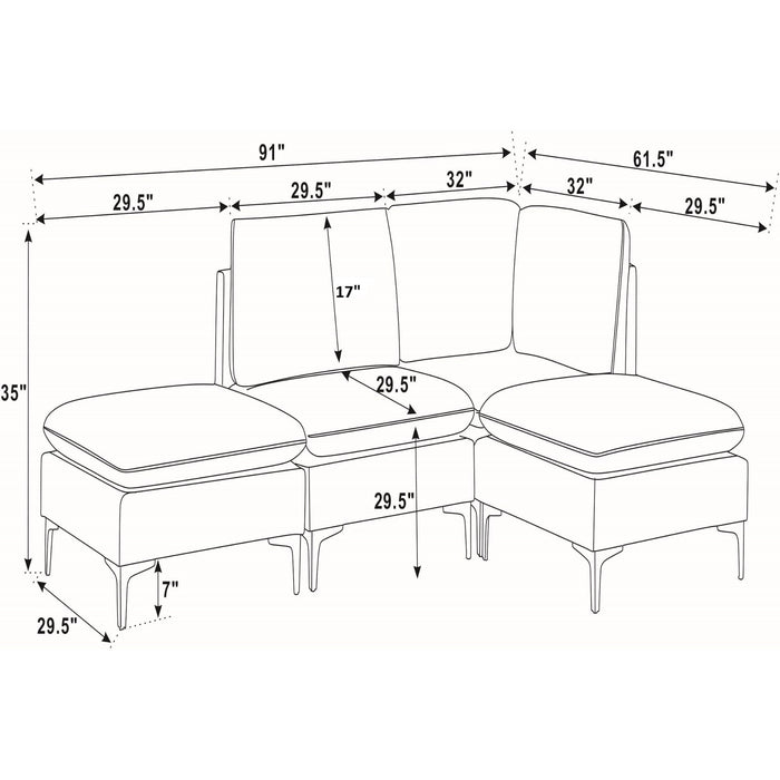 Upholstered Modular Sectional With Tall Legs, Medium Firm Seat Home Essentials