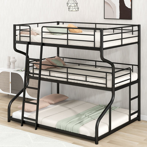 Industrial Triple Bunk Bed With Dual Ladders Frame, Space Saving Design Hearth and Haven