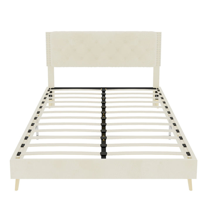 Upholstered Bed With Tufted Headboard Home Essentials