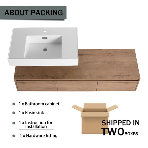 Modern Wall Mounted Bathroom Vanity With Resin Sink, Soft Close Drawer - Imitative Oak Home Essentials