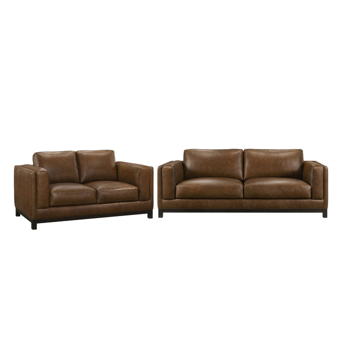 Sayer - 2 Pieces Leather Set (Sofa, Loveseat) - Brown New Classic