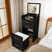 3 In 1 Vanity Desk With Open Top Mirror, Glass Desktop Makeup Set With 3 Drawers, Compact Dressing Table For Bedroom - Black Home Essentials