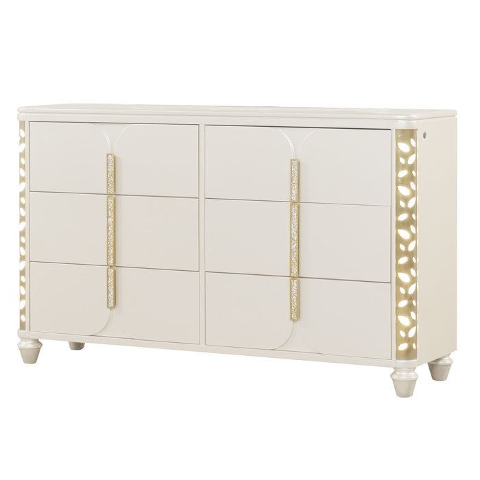 Cinderella - Dresser With LED Accents And 6 Storage Drawers (Mirror Not Included) - Beige Matrix Furniture Group