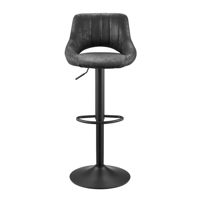 Faux Leather Steel Swivel Low Back Adjustable Height Bar Chairs With Footrest 42" (Set of 2) - Black