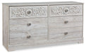 Paxberry - Six Drawer Dresser - Weatherworn - Whitewash Signature Design by Ashley®