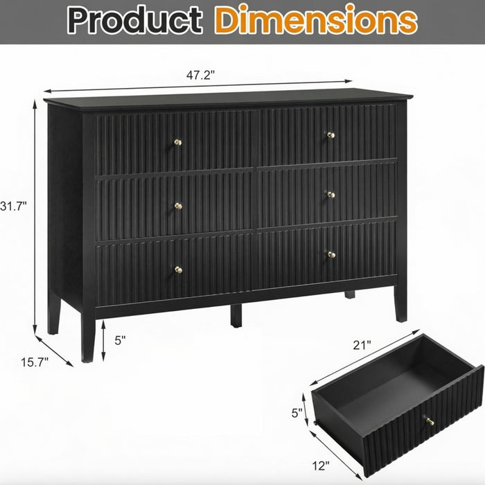 Modern 6 Drawer Fluted Dresser Home Essentials