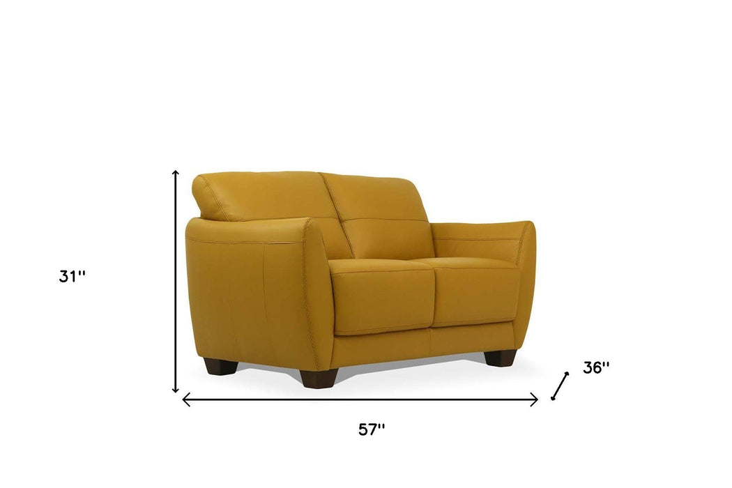 Leather Love Seat - Mustard / Black