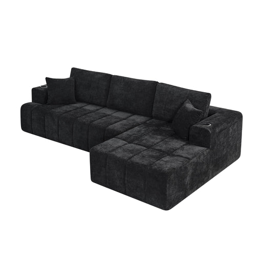 L - Shaped Sectional Sofa With Cup Holders & Side Pockets Home Essentials