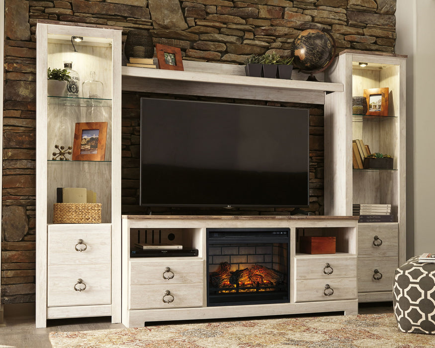 Willowton - Entertainment Center - TV Stand With Faux Firebrick Fireplace Insert - Whitewash Signature Design by Ashley®