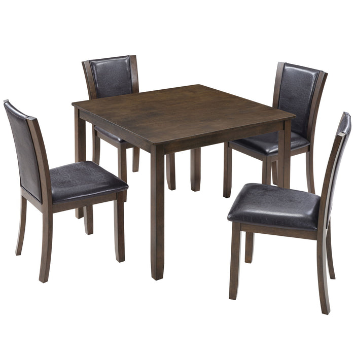 5 Piece Dining Table Set With Chairs - Dark Walnut Home Essentials